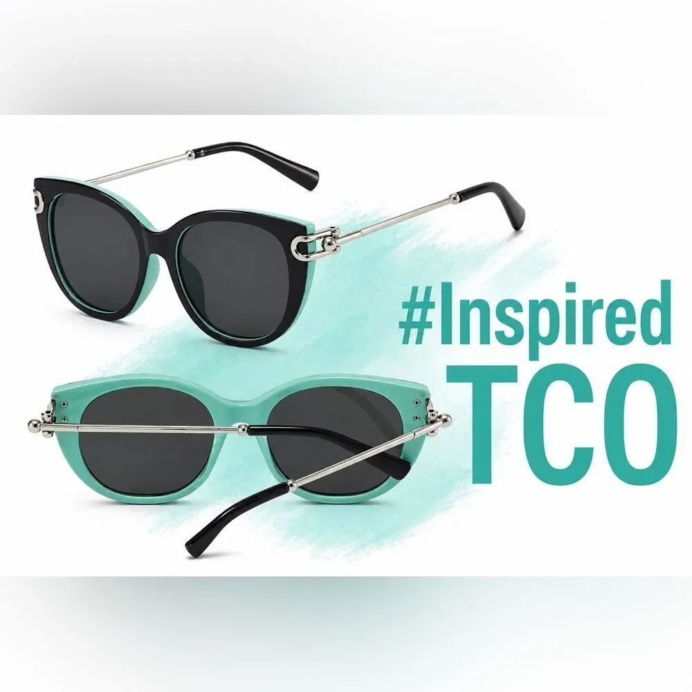 NEW! 2026 Blk/Tiffany-Blue Accent Sunglasses | UV Protection | Cat-Eye Shades